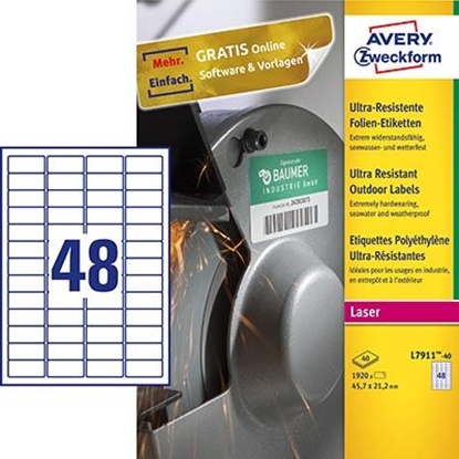 Attēls no Avery Zweckform ETYKIETY ZF L7911-40 ULTRA RESISTANT 47,7X21,2 MM, 40 ARKUSZY