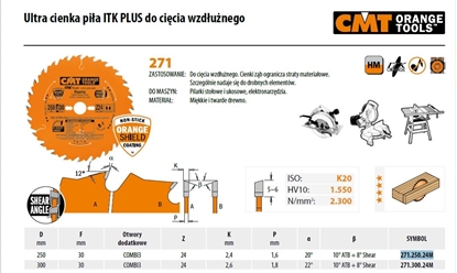 Attēls no CMT CMT PIŁA ITK D=250 F=30 Z=24N K=2,4/1,6 CMT271.250.24M