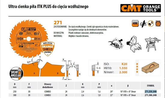 Picture of CMT CMT PIŁA ITK D=250 F=30 Z=24N K=2,4/1,6 CMT271.250.24M