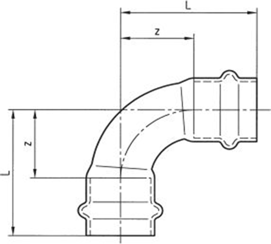 Picture of Conex Łuk dwukielichowy 90° mm z serii B Press miedziane 28mm (P500202800000)