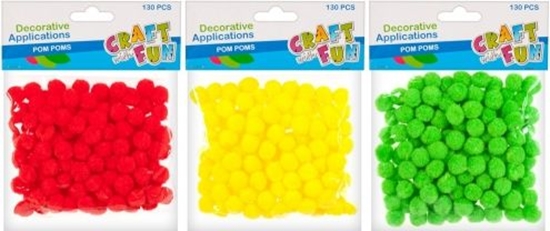 Изображение Craft with Fun Ozdoba Dekoracyjna Pompon Kolorowy 3 Mix Pbh Opakowanie 130 (MQ 038A/BC)