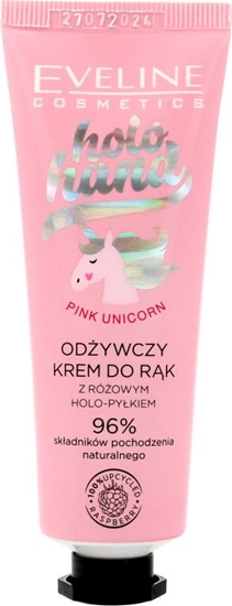 Изображение Eveline Cosmetics Holo Hand Unicorn odżywczy krem do rąk z różowym holo-pyłkiem 50ml