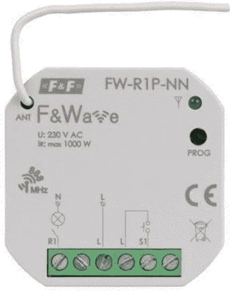 Изображение F&F Radiowy pojedyńczy przekaźnik wielofunkcyjny, do instalacji bez przewodu neutralnego F&ampWave FW-R1P-NN