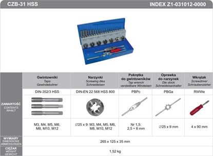 Изображение Fanar ZESTAW NARZEDZI DO GWINTOWANIA CZB-31 INOX - Z2-031012-0000