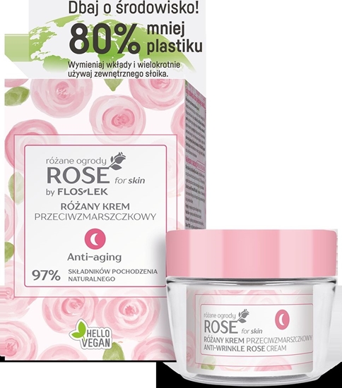 Изображение FLOSLEK Rose for Skin Różany krem przeciwzmarszczkowy na noc ECO