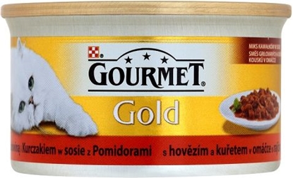 Attēls no Gourmet Gold z wołowiną i kurczakiem w sosie z pomidorami 85g