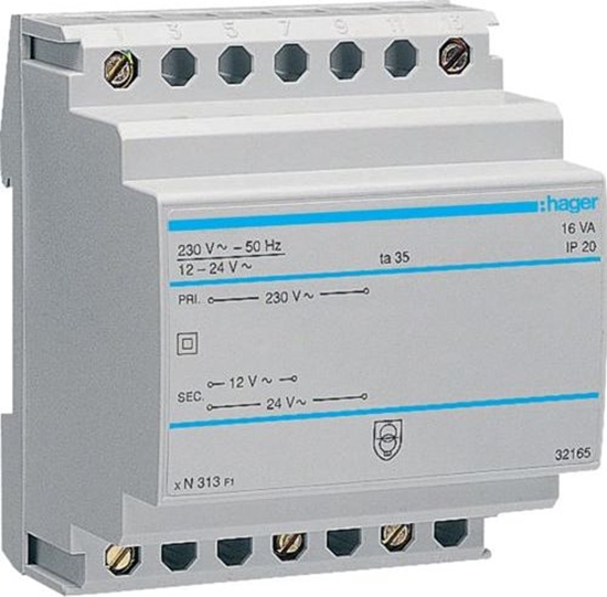 Picture of Hager Transformator bezpieczeństwa modułowy 230/12- 24V AC 1,33-0,67A (ST313)