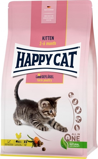 Picture of Happy Cat Kitten Farm Poultry, sucha karma, dla kociąt w wieku 2-6 mies, drób, 4 kg, worek