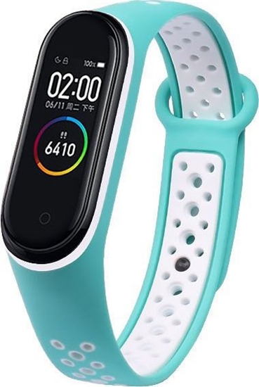 Picture of Hurtel Zamienna silikonowa opaska pasek do Xiaomi Mi Band 5 Dots turkusowo-biały