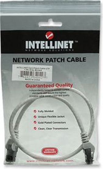 Picture of Intellinet Network Patch Cable, Cat6, 0.5m, Grey, CCA, U/UTP, PVC, RJ45, Gold Plated Contacts, Snagless, Booted, Lifetime Warranty, Polybag