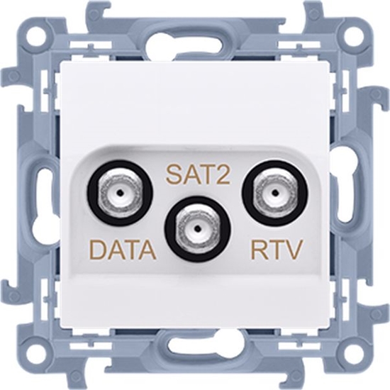 Picture of Kontakt-Simon Simon 10 Gniazdo antenowe końcowe RTV-DATA-SAT. 1xWE 52400 MHz 3xWY /F/ (RTV:88900 MHz) (DATA: 5900 MHz)( SAT: 9502400 MHz) białe CADSATF.01/11