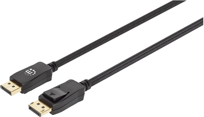 Picture of Manhattan DisplayPort 1.4 Cable, 8K@60hz, 2m, Braided Cable, Male to Male, Equivalent to DP14MM2M, With Latches, Fully Shielded, Black, Lifetime Warranty, Polybag