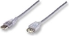 Изображение Manhattan USB-A to USB-A Extension Cable, 1.8m, Male to Female, 480 Mbps (USB 2.0), Hi-Speed USB, Translucent Silver, Lifetime Warranty, Polybag