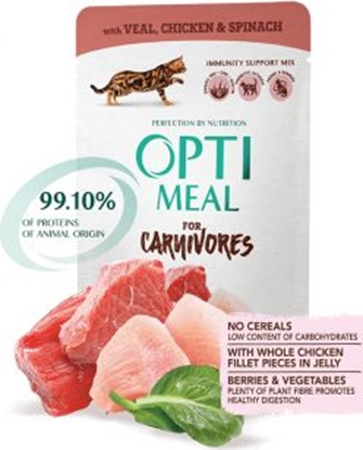 Изображение Optimeal Carnivores Saszetka cielęcina, kurczak, szpinak w sosie 85g