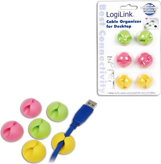 Picture of Cable organizer, cable clip, 6pcs., fancy | Logilink