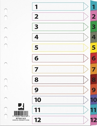 Picture of Q-Connect Przekładki Q-CONNECT Mylar, karton, A4, 225x297mm, 1-12, 12 kart, lam. indeks, mix kolorów