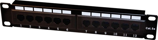 Picture of Sabaj Patch panel 10 cali 1U 12 portów RJ45 cat 5e wyposażony czarny (10-0004)