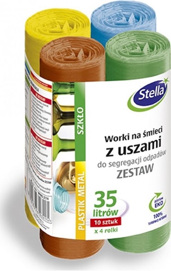 Изображение Stella Worki z uszami STELLA, do segregacji odpadów, zestaw, 35 l, 4x10 szt., mix