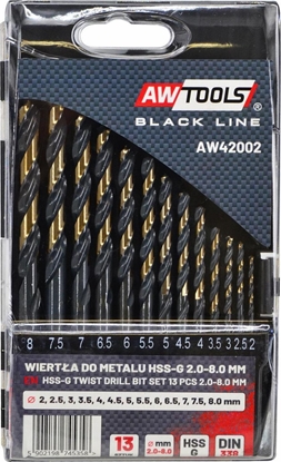 Attēls no Wiertło AWTools AWTOOLS WIERTŁO METAL HSS M2 KPL. 13SZT./2- 8MM/ PREMIUM AW42002 AWTOOLS