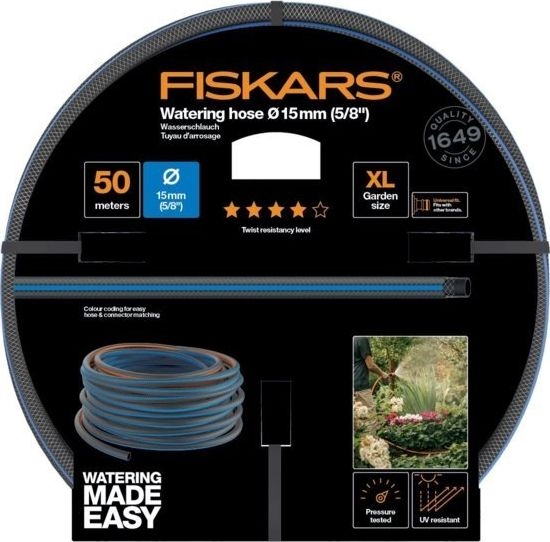 Изображение Fiskars wąż do nawadniania o wysokiej odporności na skręcanie Q4, 15mm (5/8'') 50 m (1027099)