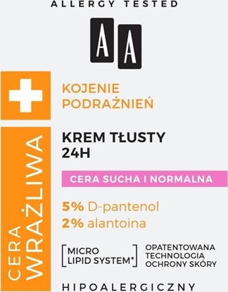 Изображение AA Cera Wrażliwa Kojenie Podrażnień krem tłusty 24H do cery suchej i normalnej 50ml