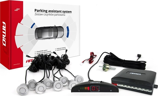 Picture of AMiO Zestaw czujników parkowania cofania led 8 sensorów srebrne