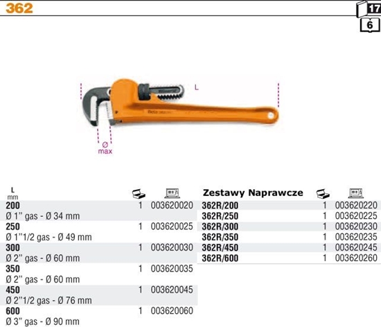 Picture of Beta Tools BETA STILLSON KLUCZ DO RUR WZMOCNIONY 250mm 1.1/2" BE362-250 - 362