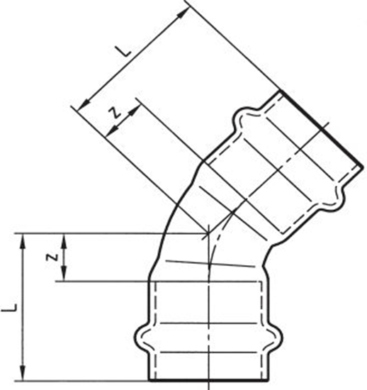 Изображение Conex Łuk dwukielichowy 45° mm z serii B Press miedziane 15mm (P504101500000)