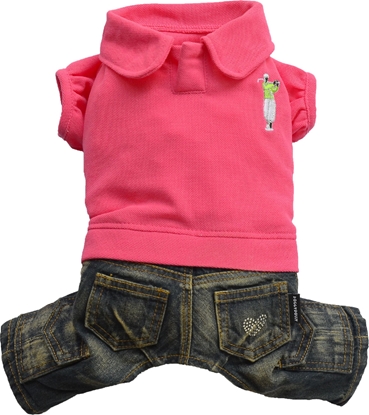 Attēls no DoggyDolly Komplet jeans z polo, różowy, XXL 36-38cm/56-58cm