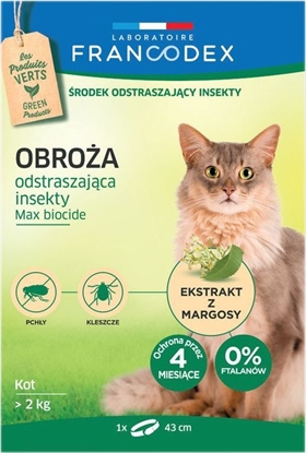 Изображение Francodex FRANCODEX Obroża dla kotów powyżej 2 kg odstraszająca insekty - 4 miesiące ochrony, 43 cm