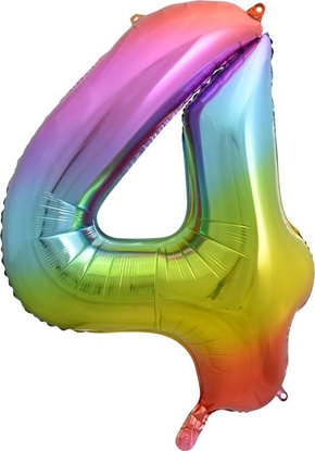 Attēls no GoDan Balon foliowy cyfra 4 tęczowy - 85 cm - 1 szt. uniwersalny