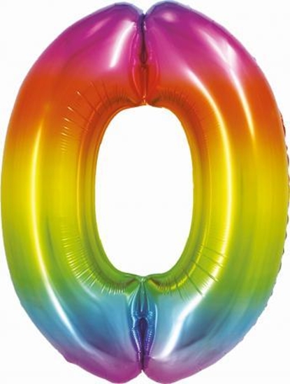 Изображение GoDan Balon foliowy smart cyfra "0" tęczowa, 76 cm