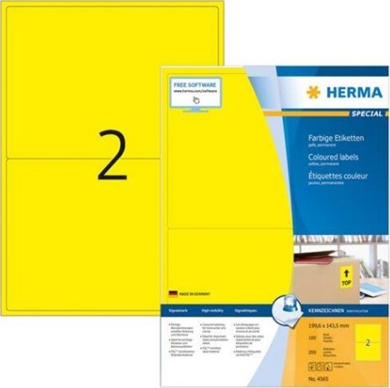 Изображение Herma Kolorowe etykiety A4, 199,6 x 143,5 mm, żółty, trwała przyczepność - 4565