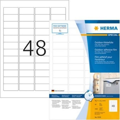 Изображение Herma Odporne na warunki atmosferyczne etykiety foliowe A4, 45,7 x 21,2 mm, białe, wyjątkowo silna przyczepność, rozciągliwe - 9536