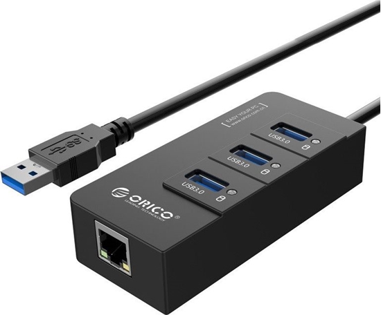 Изображение HUB USB Orico 4w1 1x RJ-45  + 3x USB-A 3.0 (HR01-U3-V1-BK-BP)