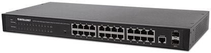 Изображение Intellinet 24-Port Network Switch, 24-Port (RJ45), Rackmount, Gigabit, 4 SFP, Ethernet Web-Smart, 10/100/1000 Mbit/ (Euro 2-pin plug)