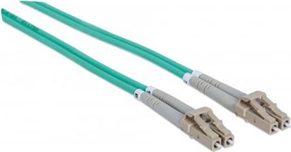 Picture of Intellinet Fiber Optic Patch Cable, OM3, LC/LC, 3m, Aqua, Duplex, Multimode, 50/125 µm, LSZH, Fibre, Lifetime Warranty, Polybag