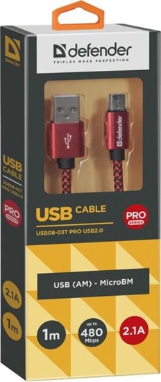 Изображение Kabel USB Defender USB-A - microUSB 1 m Czerwony (87801)