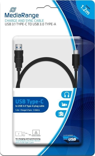 Picture of Kabel USB MediaRange USB-A - USB-C 1.2 m Czarny (MRCS160)