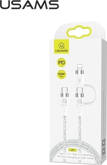 Изображение Kabel USB Usams USB-C - USB-C + Lightning 1.2 m Biały (63775-uniw)