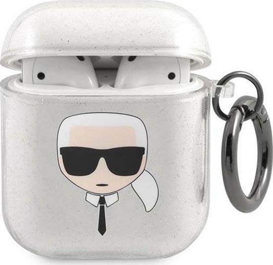 Изображение Karl Lagerfeld Etui ochronne KLA2UKHGS Glitter Karl`s Head do AirPods 1/2 srebrne