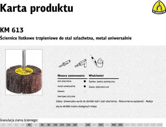 Изображение Klingspor KLINGSPOR ŚCIERNICA LISTKOWA TRZPIENIOWA KM613 20mm x 20mm x 6mm gr. 40