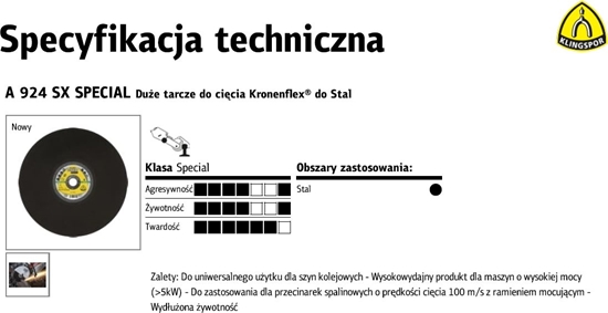 Picture of Klingspor KLINGSPOR TARCZA DO CIĘCIA METALU 356*4,0*25,4 A924SX Special DO SZYN KOLEJOWYCH K353097