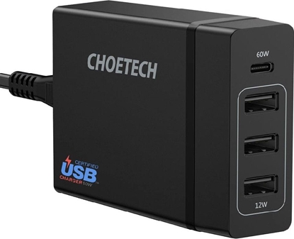 Attēls no Ładowarka Choetech PD72-1C3U 3x USB-A 1x USB-C 3 A (PD72-1C3U BLACK)