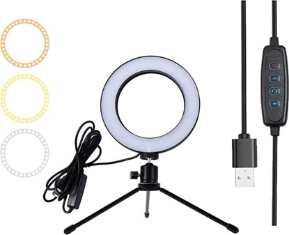 Attēls no Lampa pierścieniowa Aptel  LED USB + Tripod barwa światła biała ZD67B