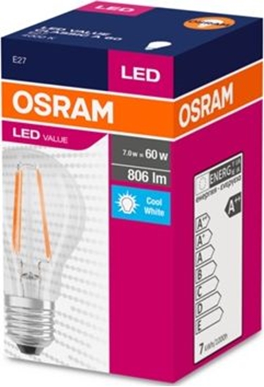 Picture of Ledvance Żarówka OSRAM LED Filament VALUE ClasA 230V 7W 840 E27 noDIM A++ Sklo čiré 806lm 4000K 10000h