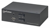 Picture of Manhattan DisplayPort 1.2 KVM Switch 2-Port, 4K@60Hz, USB-A/3.5mm Audio/Mic Connections, Cables included, Audio Support, Control 2x computers from one pc/mouse/screen, USB Powered, Black, Three Year Warranty, Boxed