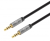 Picture of Manhattan Stereo Audio 3.5mm Cable, 1m, Male/Male, Slim Design, Black/Silver, Premium with 24 karat gold plated contacts and pure oxygen-free copper (OFC) wire, Lifetime Warranty, Polybag