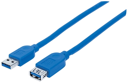 Attēls no Manhattan USB-A to USB-A Extension Cable, 1m, Male to Female, 5 Gbps (USB 3.2 Gen1 aka USB 3.0), Equivalent to USB3SEXT1M, SuperSpeed USB, Blue, Lifetime Warranty, Polybag