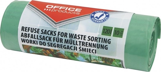 Picture of Office Products Worki na śmieci domowe OFFICE PRODUCTS, do segregacji szkła, mocne (LDPE), 120l, 10szt., zielone